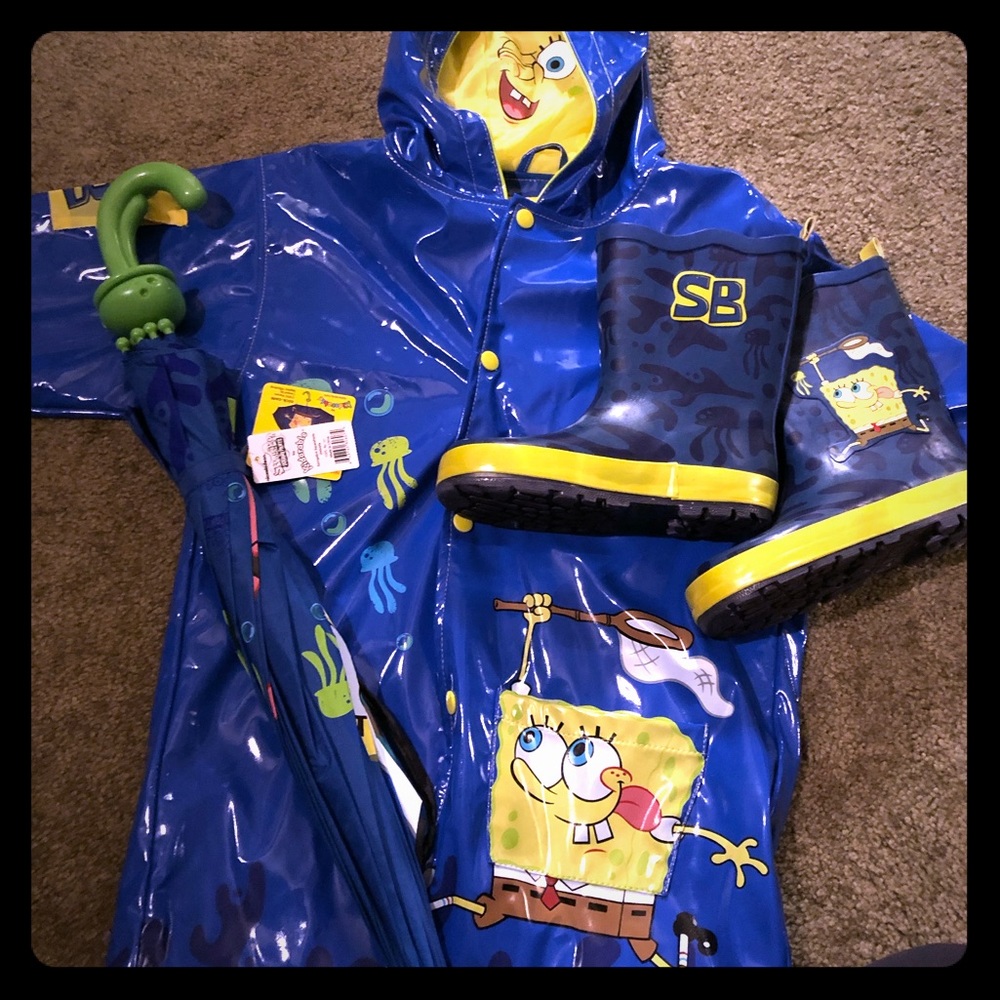 Kids raincoat, umbrella, rain boots